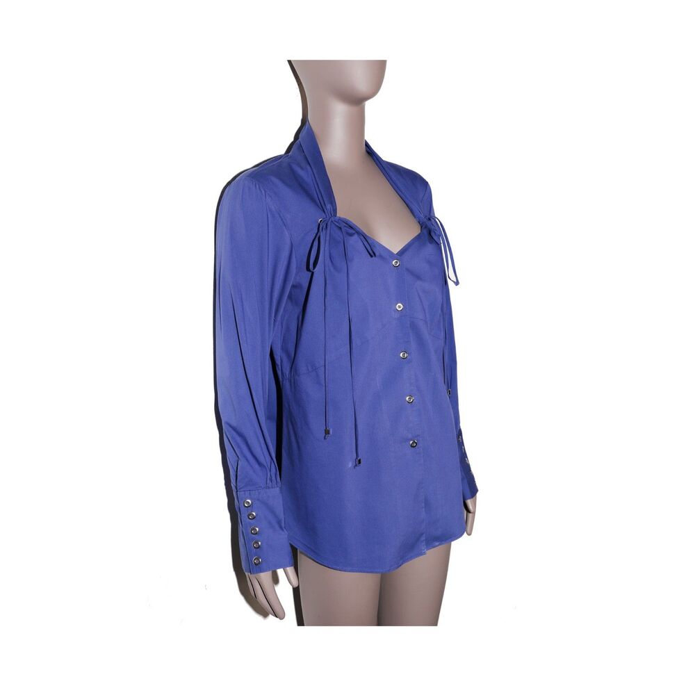Vintage Blue Button Shirt Size Medium Romantic Long Sleeve Top - Picture 4 of 5